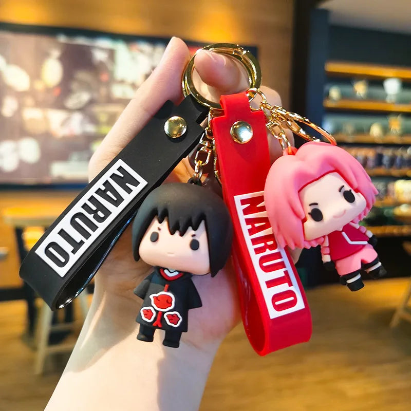 Anime Naruto Keychain Fashion Jewelry Cartoon Figure 7CM PVC Keyring Uzumaki Kakashi Action Figures for Men Women Bag Pendant