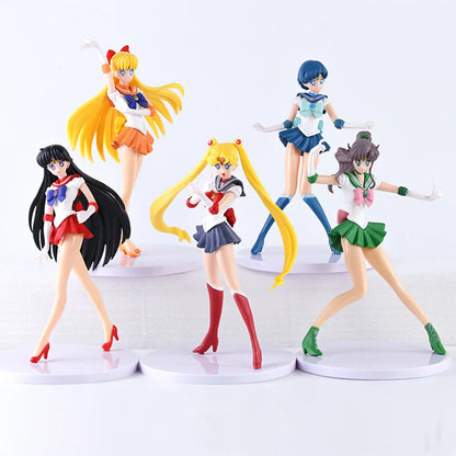 5pcs-Set Sailor Moon Anime Figure Mizuno Ami Tsukino Usagi Hino Rei Aino Minako Action Figure Model Kawaii Doll toys Gift