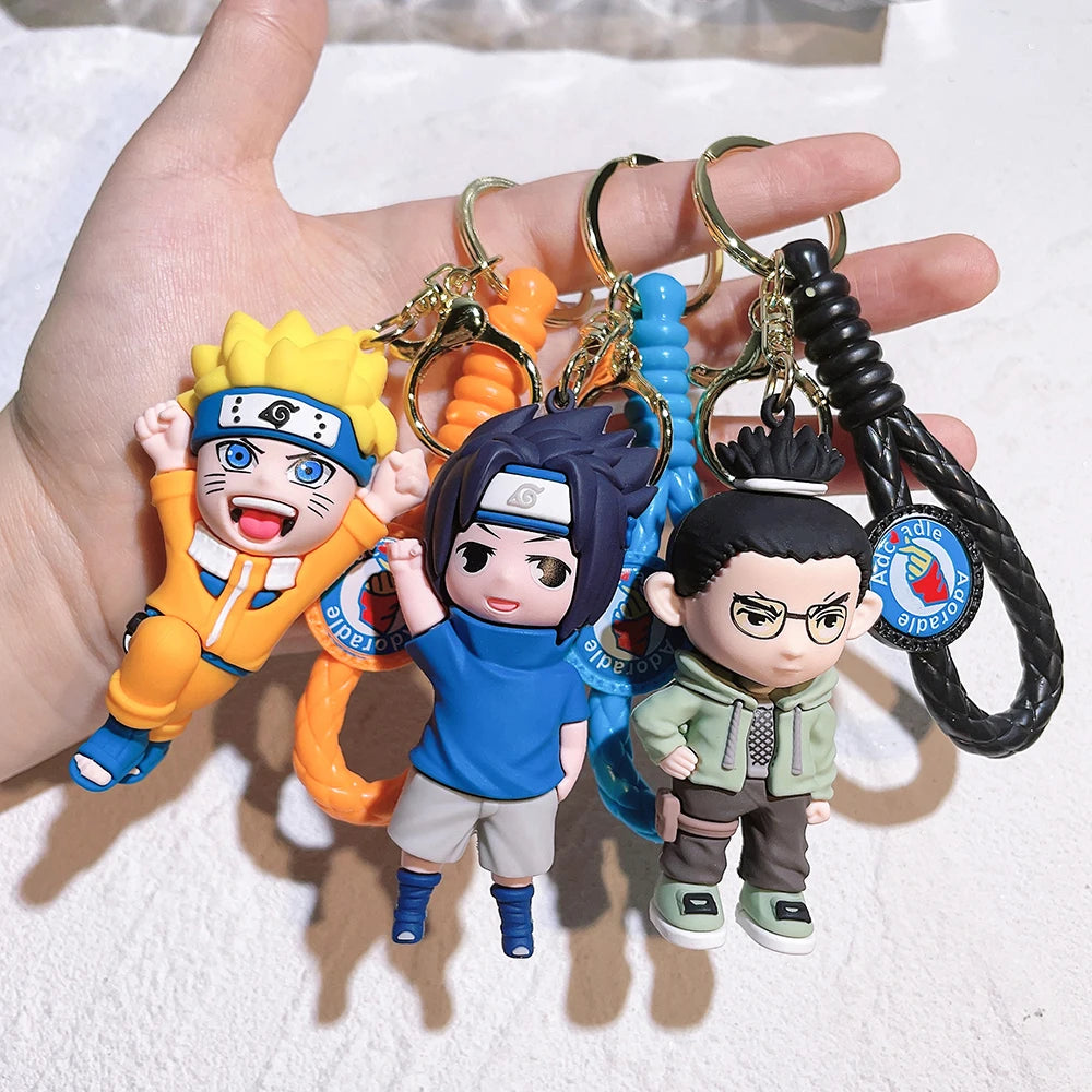 Naruto Keychain Anime Figure Haruno Sakura Hatake Kakashi Gaara Uzumaki Naruto PVC Pendant key Rings for Kids Birthday Toy Gift