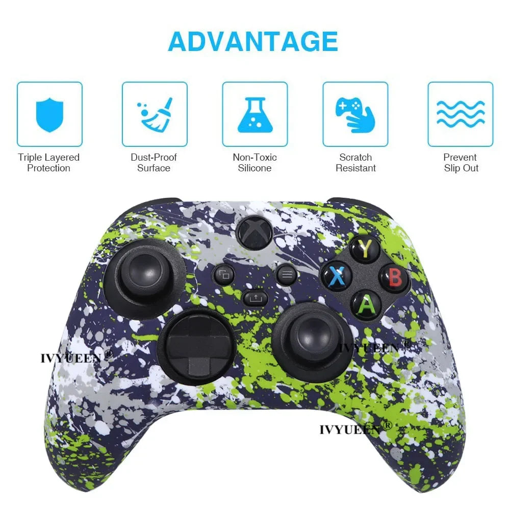 IVYUEEN Water Transform Printing Protective Skin for Xbox Series X S XSX XSS Controller Soft Silicone Case Thumb Grips Cover