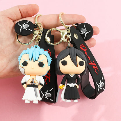 Japan Anime Bleach Keychain Cartoon Figure Kurosaki Ichigo Model Pendant Keyrings for Backpack Key Holder Accessories Gifts