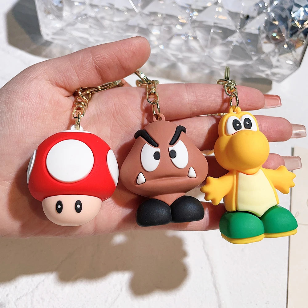 Super Mary Series Keychain Mario Bros Luigi Toad Yoshi Bowser Action Figure Model PVC Decorations Cartoon Doll Pendant Toys Gift