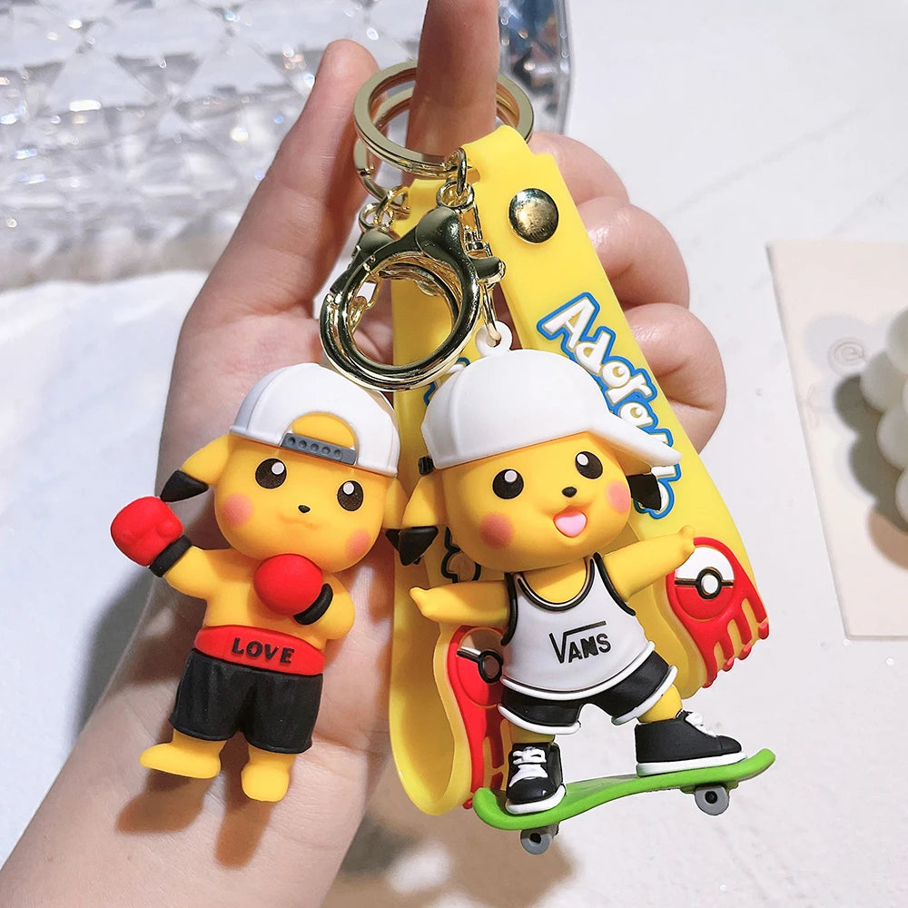 Pokemon Figures Keychain Anime Action Figure Pikachu Key Chain Kawaii Cartoon Fashion Sports Doll Keyring Bag Pendant Kid Gift