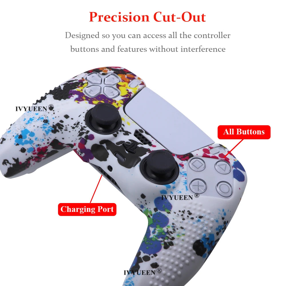 IVYUEEN Anti-Slip Water Transfer Printing Protective Skin for PlayStation 5 PS5 Controller Silicone Case for Dualsense Grip Caps