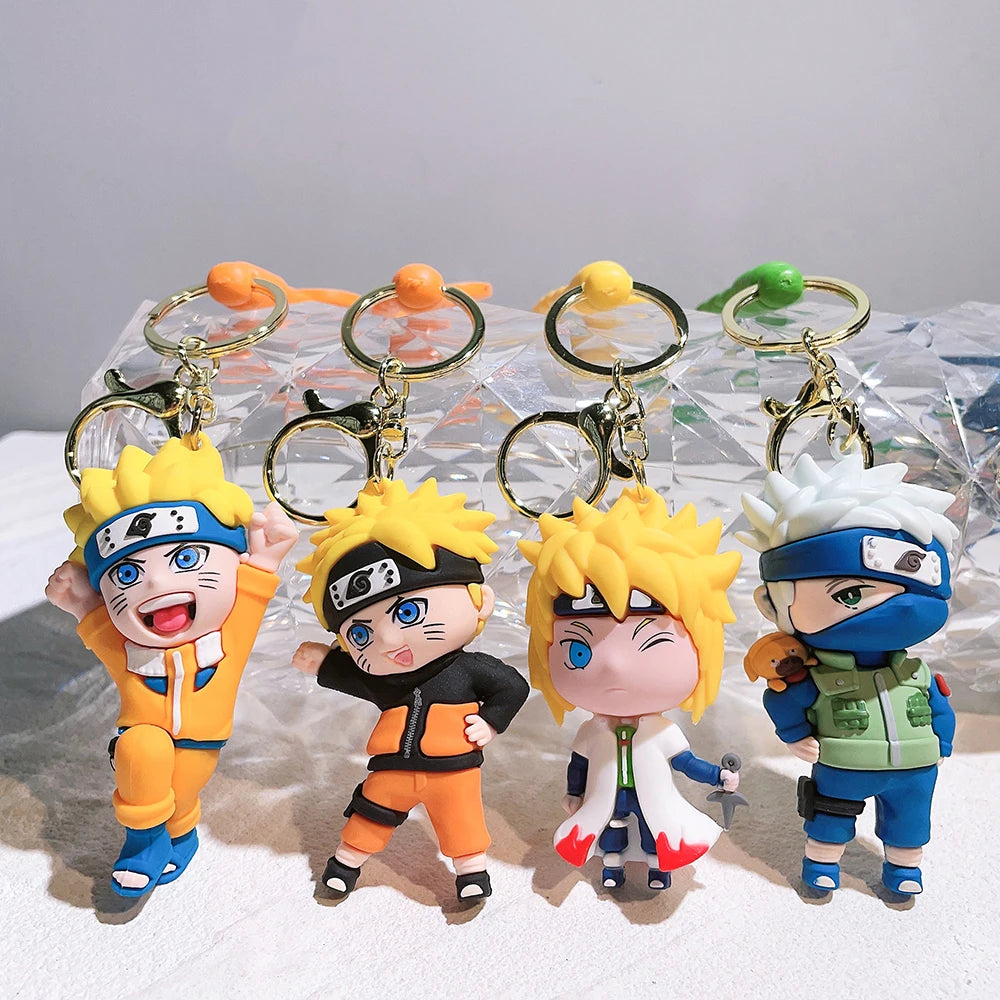 Naruto Keychain Anime Figure Haruno Sakura Hatake Kakashi Gaara Uzumaki Naruto PVC Pendant key Rings for Kids Birthday Toy Gift