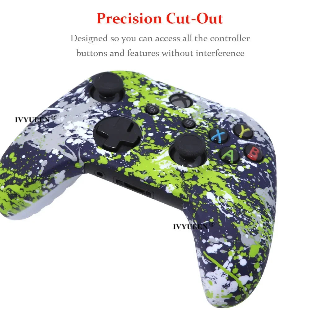 IVYUEEN Silicone Protective Skin Case for XBox One X S Controller Protector Water Transfer Printing Camouflage Cover Grips Caps