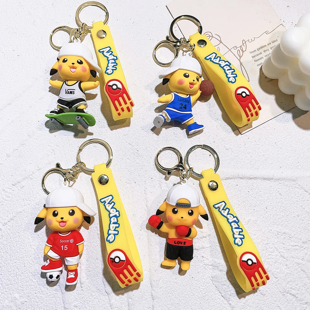 Pokemon Figures Keychain Anime Action Figure Pikachu Key Chain Kawaii Cartoon Fashion Sports Doll Keyring Bag Pendant Kid Gift