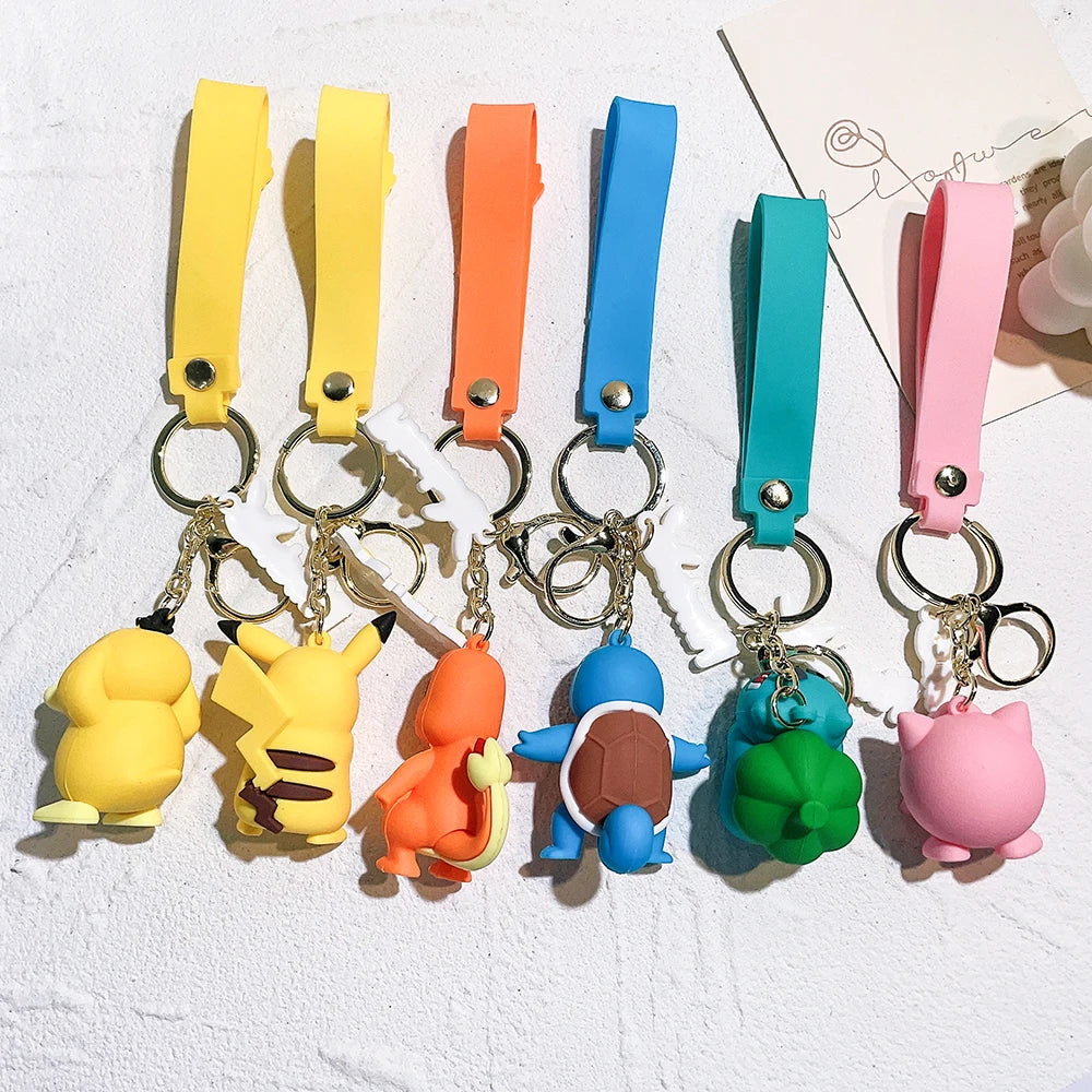 Pokemon Keychain Pikachu Anime Action Figure Toy Kawaii Cartoon Fashion Charmander Psyduck Doll Keyring Car Bag Pendant Kid Gift