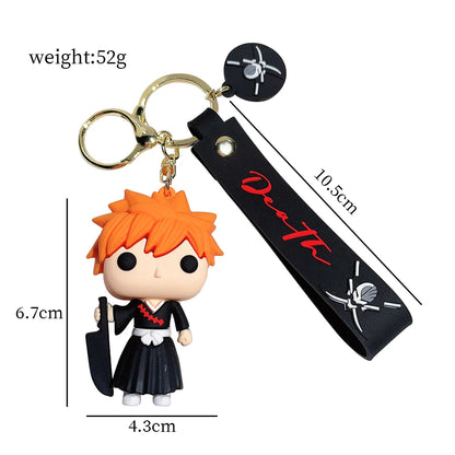 Japan Anime Bleach Keychain Cartoon Figure Kurosaki Ichigo Model Pendant Keyrings for Backpack Key Holder Accessories Gifts