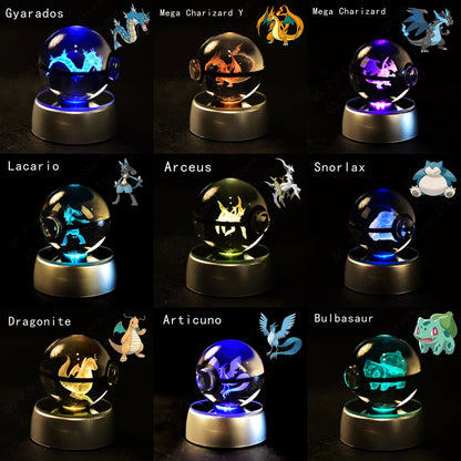 POKEMON 3D CRYSTAL BALL, WITH LED LIGHT BASE, Beautiful to make a gift