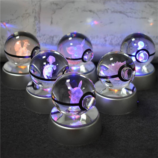 POKEMON 3D CRYSTAL BALL, WITH LED LIGHT BASE, Beautiful to make a gift