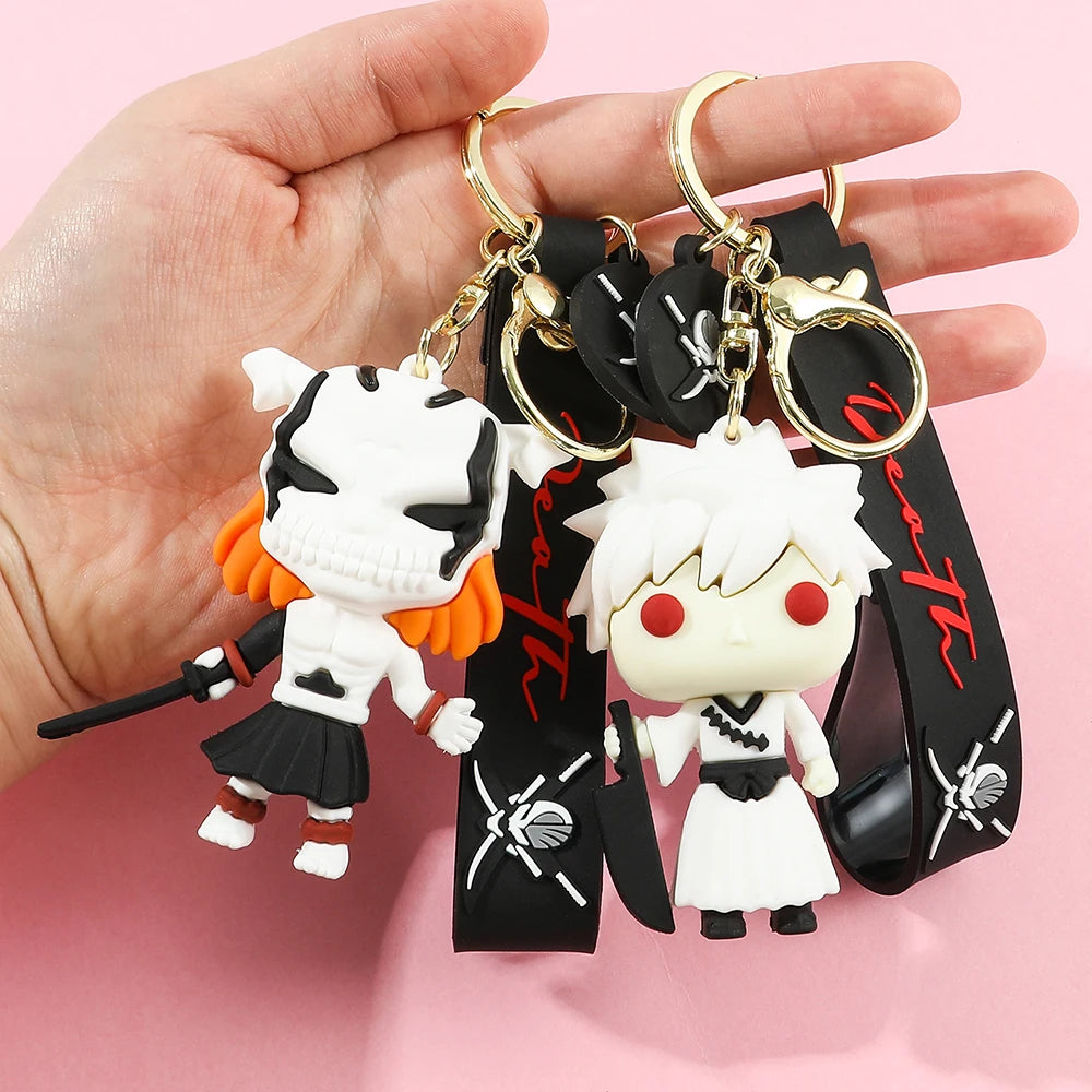 Japan Anime Bleach Keychain Cartoon Figure Kurosaki Ichigo Model Pendant Keyrings for Backpack Key Holder Accessories Gifts