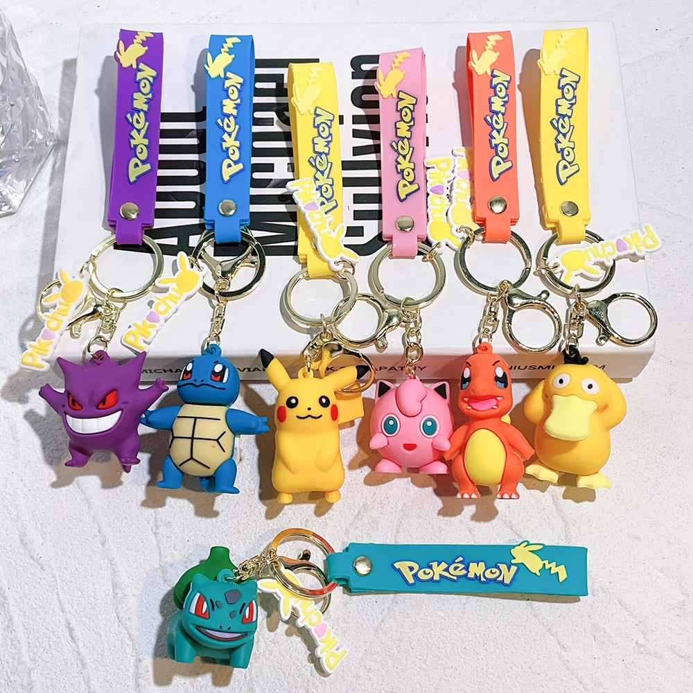 Pokemon Keychain Pikachu Anime Action Figure Toy Kawaii Cartoon Fashion Charmander Psyduck Doll Keyring Car Bag Pendant Kid Gift