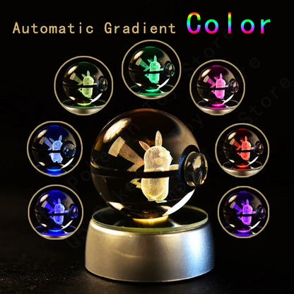 POKEMON 3D CRYSTAL BALL, WITH LED LIGHT BASE, Beautiful to make a gift