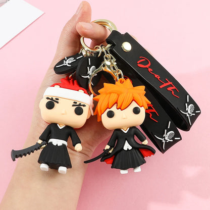 Japan Anime Bleach Keychain Cartoon Figure Kurosaki Ichigo Model Pendant Keyrings for Backpack Key Holder Accessories Gifts