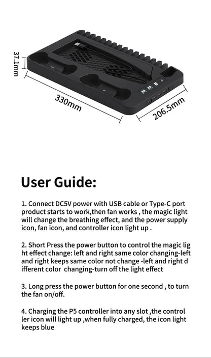 YLW P58 P5 Stand Cooling Station With RGB Light Cooling Fan Dual Controllers Charger For Playstation 5 Game PS5 Accessories