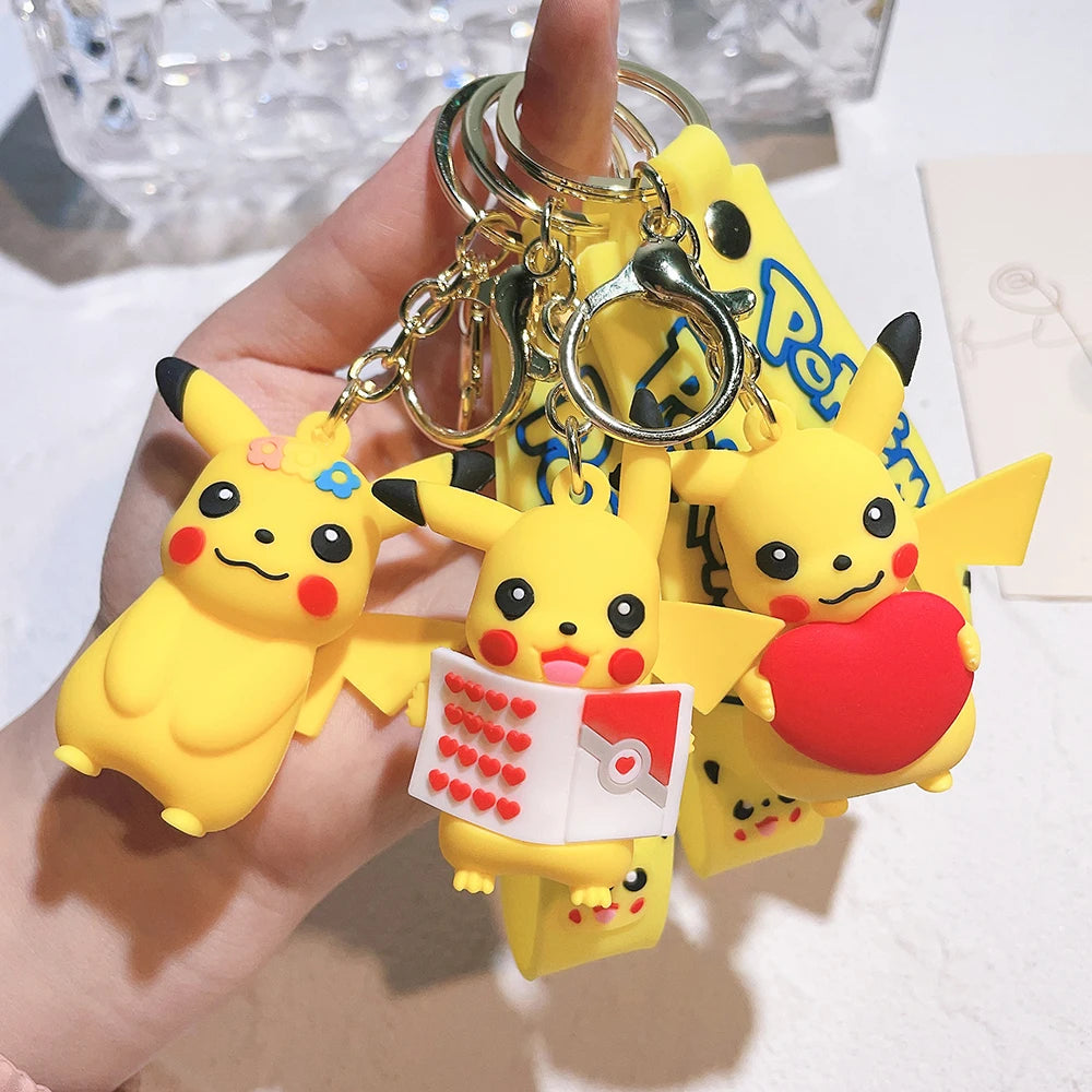 Pokemon Keychains Pikachu Creative Anime Cartoon Key Chain Ornaments Dolls Eevee Psyduck Rowlet For Kids Toys Bag Pendant Gifts