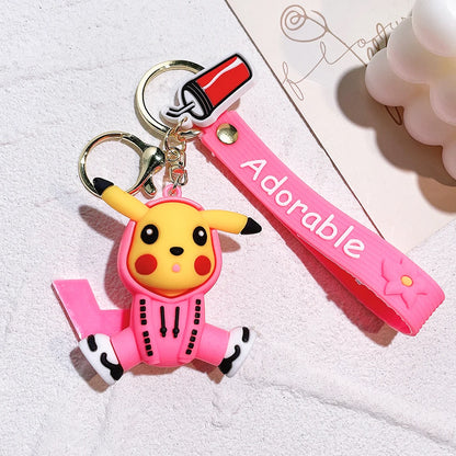 Anime Figure Pikachu Keychain Cosplay Hoodie Pikachu Silicone Pendant Keyring Cute Figure Decoration Key Holder Accessories Gift