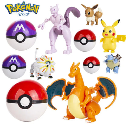 Pokemon Anime Figure Deformation Toy Pikachu Charizard Mewtwo Eevee Pocket Monster Pokeball Action Model Best Kids Birthday Gift