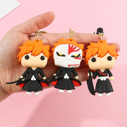 Japan Anime Bleach Keychain Cartoon Figure Kurosaki Ichigo Model Pendant Keyrings for Backpack Key Holder Accessories Gifts