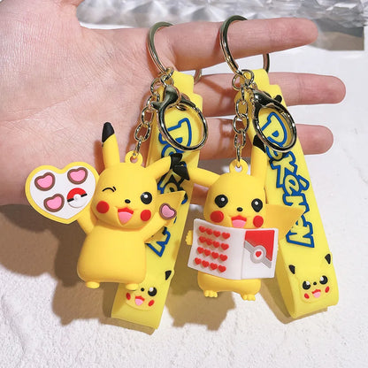 Pokemon Keychains Pikachu Creative Anime Cartoon Key Chain Ornaments Dolls Eevee Psyduck Rowlet For Kids Toys Bag Pendant Gifts