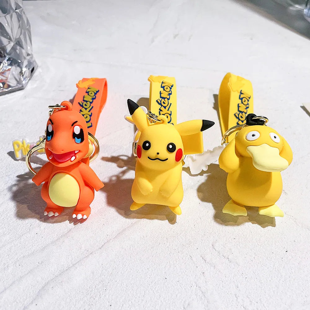 Pokemon Keychain Pikachu Anime Action Figure Toy Kawaii Cartoon Fashion Charmander Psyduck Doll Keyring Car Bag Pendant Kid Gift