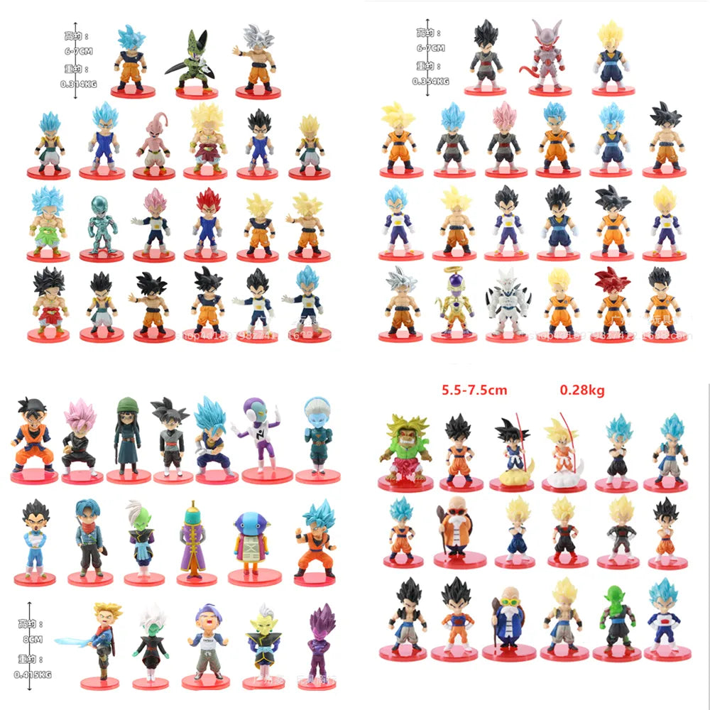 78 Pcs/Lot Dragon Ball Mini Figure Wholesale 18+18+21+21 6-8cm Figurines With Base Gacha Anime PVC Dolls Toy