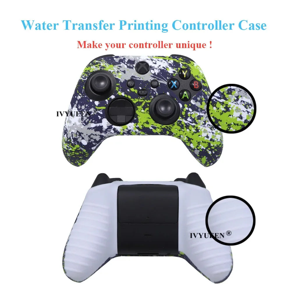 IVYUEEN Water Transform Printing Protective Skin for Xbox Series X S XSX XSS Controller Soft Silicone Case Thumb Grips Cover