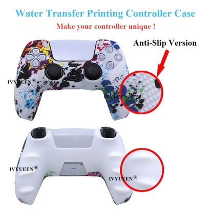 IVYUEEN Anti-Slip Water Transfer Printing Protective Skin for PlayStation 5 PS5 Controller Silicone Case for Dualsense Grip Caps