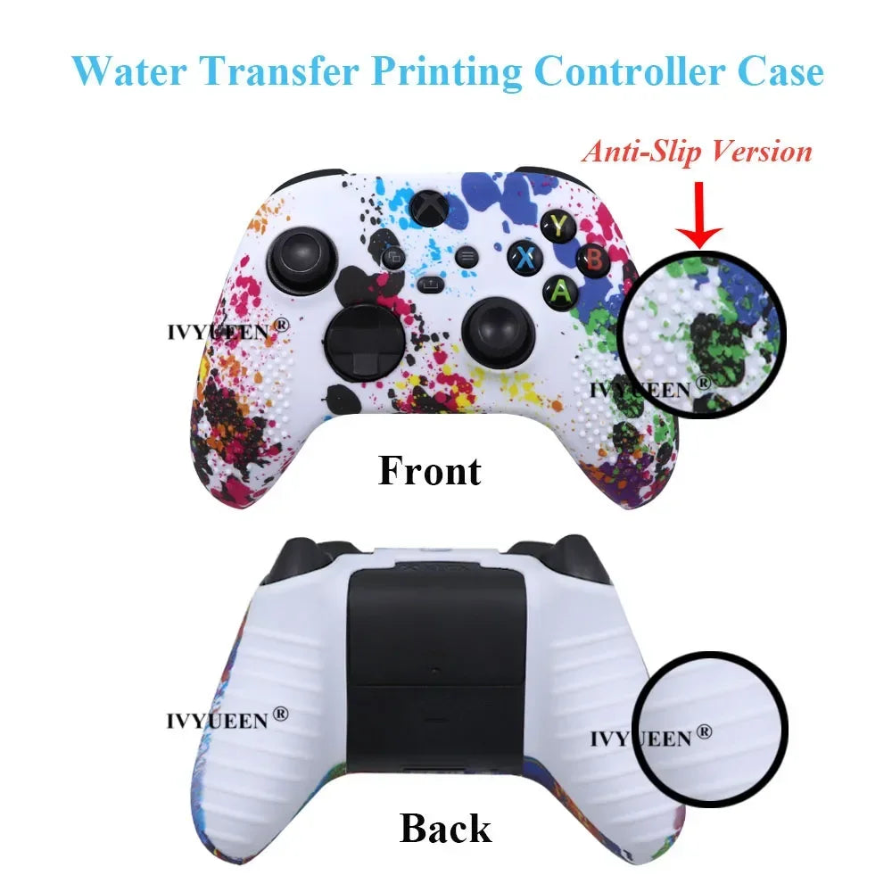 IVYUEEN Anti-Slip Water Transfer Printing Protective Skin for XBox Series X S Core Controller XSS XSX Silicone Case Protector