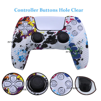 IVYUEEN Anti-Slip Water Transfer Printing Protective Skin for PlayStation 5 PS5 Controller Silicone Case for Dualsense Grip Caps