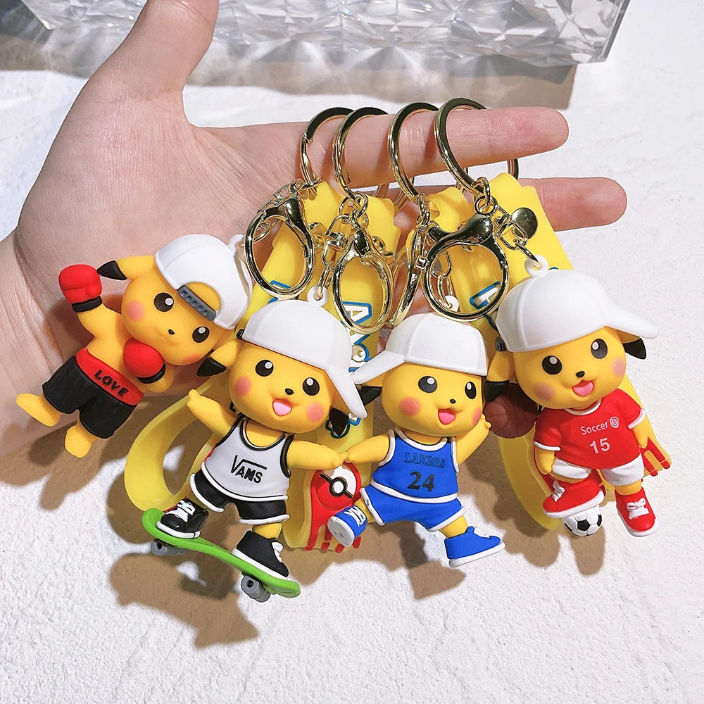 Pokemon Figures Keychain Anime Action Figure Pikachu Key Chain Kawaii Cartoon Fashion Sports Doll Keyring Bag Pendant Kid Gift