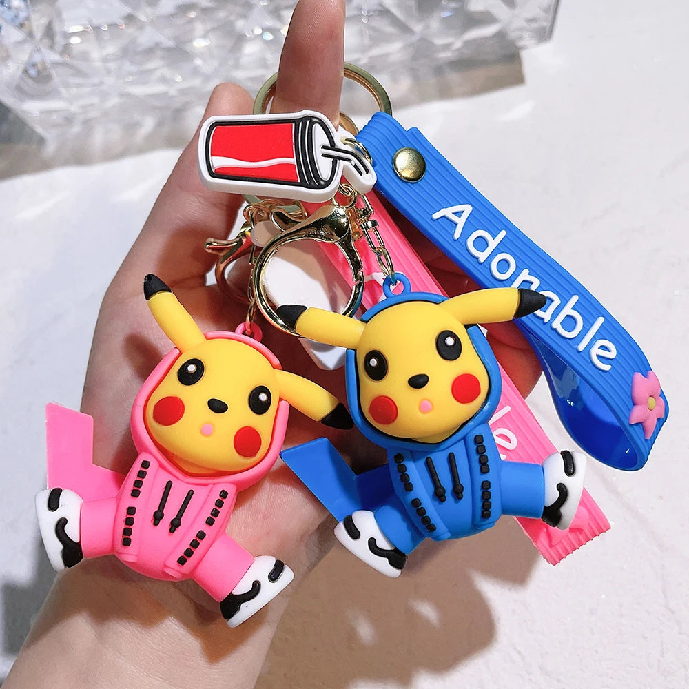 Anime Figure Pikachu Keychain Cosplay Hoodie Pikachu Silicone Pendant Keyring Cute Figure Decoration Key Holder Accessories Gift