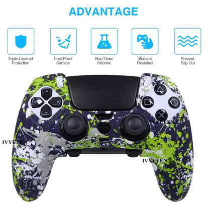 IVYUEEN Water Transform Printing Protective Skin for PlayStation 5 PS5 DualSense Edge Controller Soft Silicone Case Grip Cover