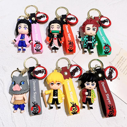 Cartoon Anime Ghost Slayer: Blade Doll Silicone Keychain Creative Trend Two-dimensional Soft Rubber Keychain Pendant Wholesale