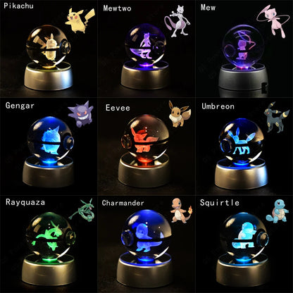 POKEMON 3D CRYSTAL BALL, WITH LED LIGHT BASE, Beautiful to make a gift