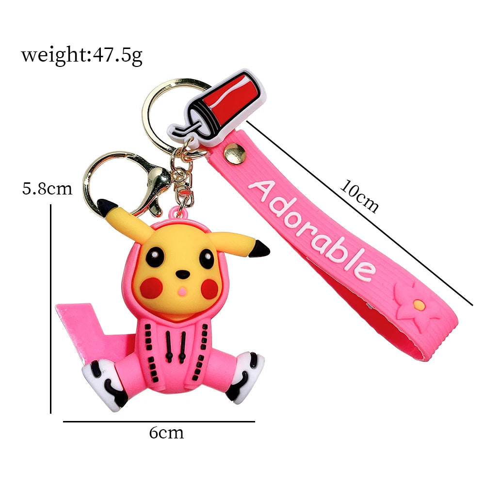 Anime Figure Pikachu Keychain Cosplay Hoodie Pikachu Silicone Pendant Keyring Cute Figure Decoration Key Holder Accessories Gift